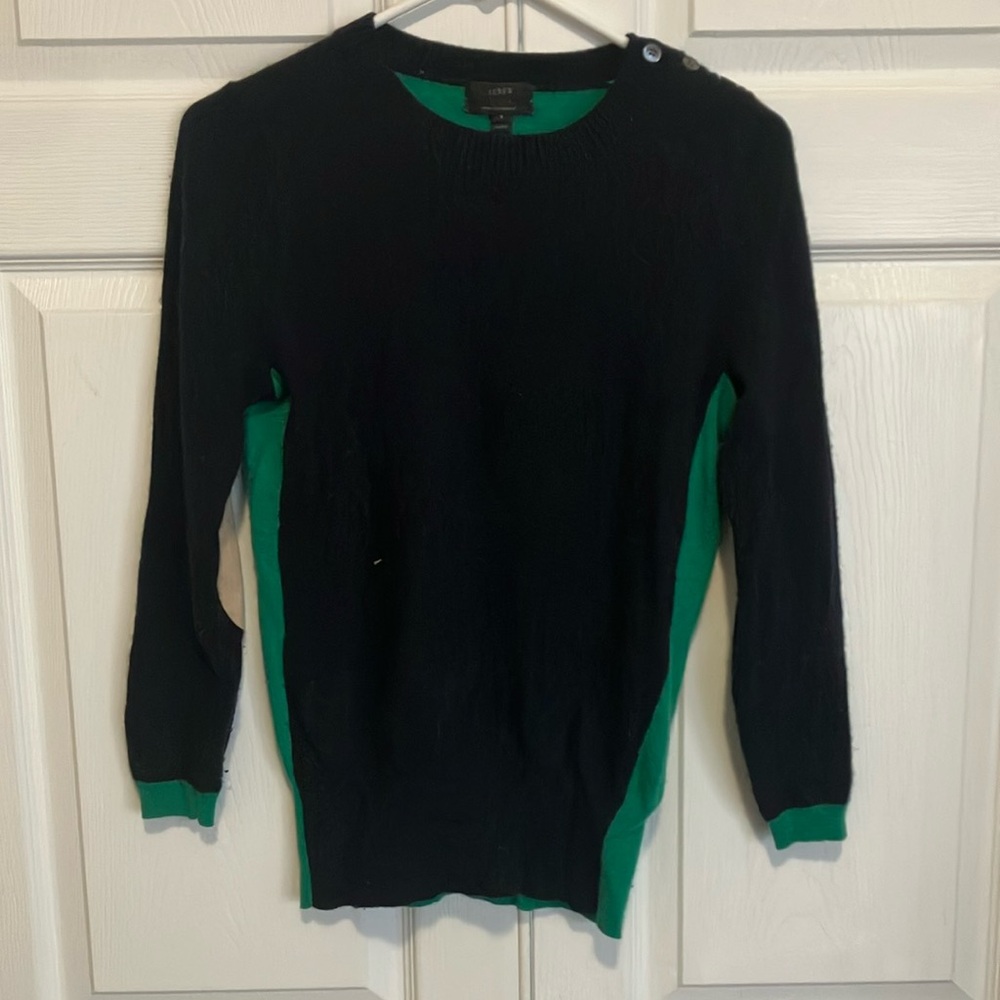 J. Crew Black and Green Cashmere Sweater